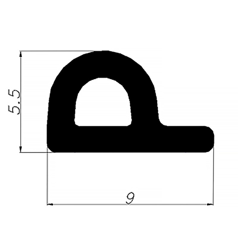 Уплотнитель для дверей EPDM P-образный 5,5х9мм, черный, самоклеящийся, рулон 100м