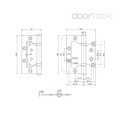 Петля карточная без врезки DOORLOCK H100/76/2BB 