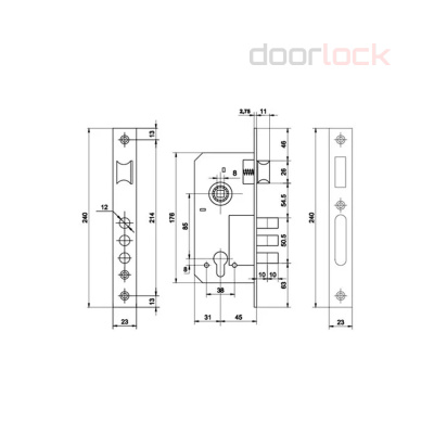 Замок дверной PALLADIUM 2000 хром, с цилиндром, хромированный