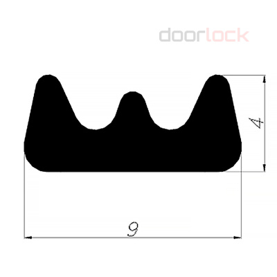 Уплотнитель для дверей EPDM E-образный 4х9мм, черный, самоклеящийся, рулон 150м