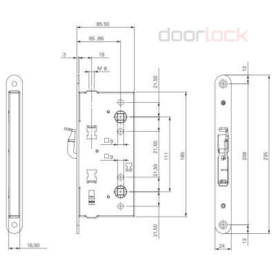 Замок дверной огнестойкий DOORLOCK ECO GBS 84 ZN, антипаник, для пассивной створки, оцикованный