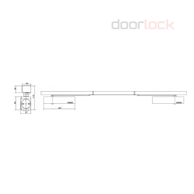 Скользящая тяга ISM для TS3000/TS5000 Al серебристая для 2-х створчатой двери с синхронизацией закрывания (расстояние между петлями 1300-2800 мм)